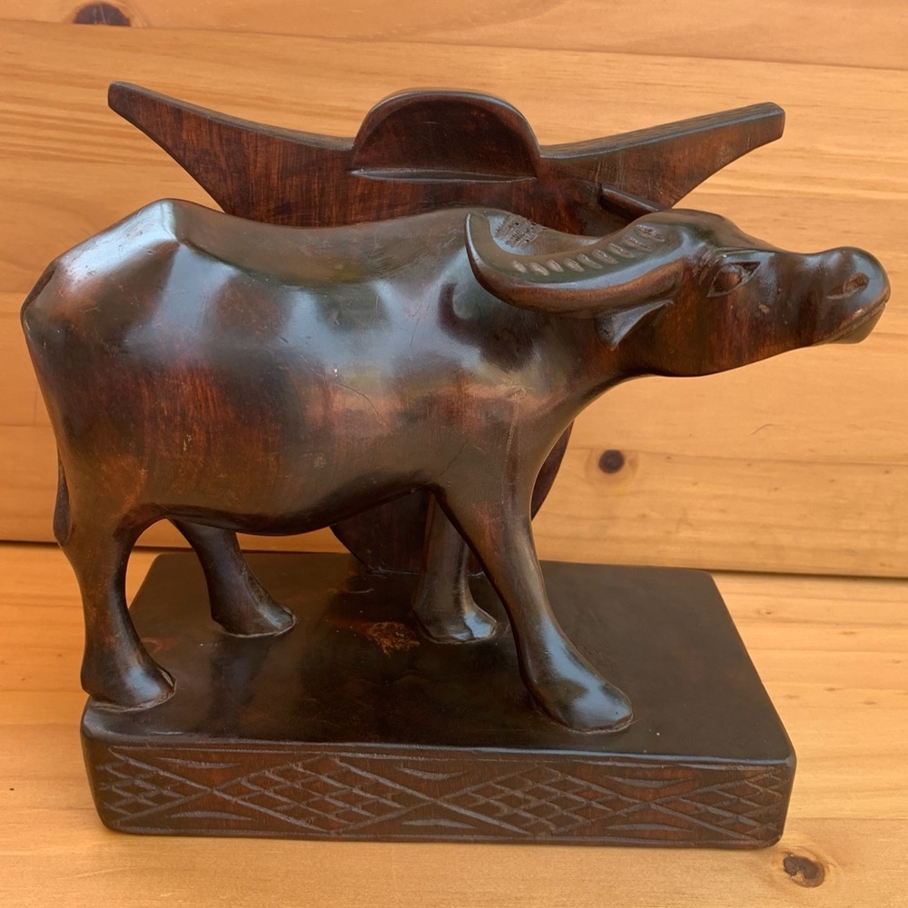 Vintage Solid Wood Oxen Bull Hand Carved Figurine